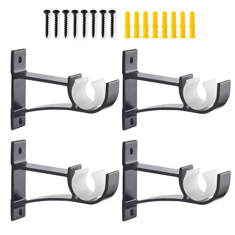 AddGrace 4 Pack Heavy duty Curtain Rod Bracket Single Curtain Rod Holders for 0.8 to 1 Inch Drapery Rod Sturdy Curtain Rod Hooks for Living Room Bedroom Bathroom Black - Image 1